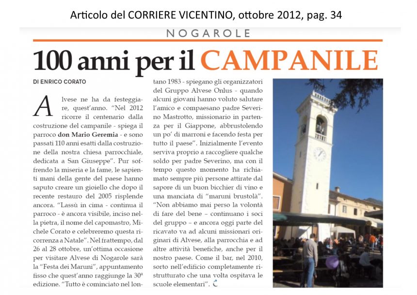 Corriere Vicentino – “100 anni per il campanile”