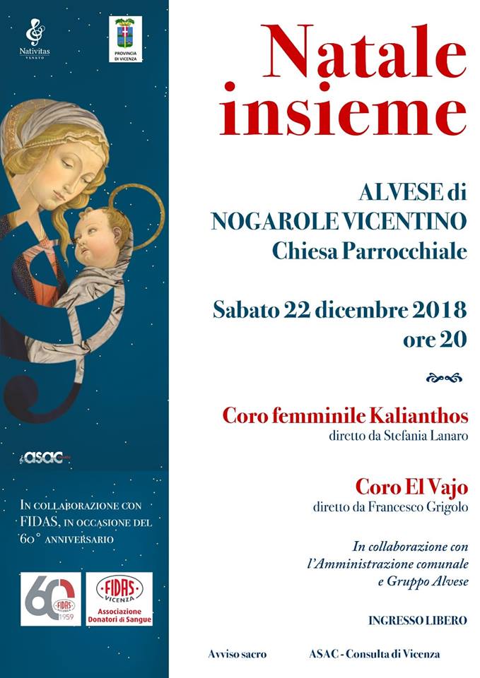 Concerto di Natale ad Alvese con ASAC Veneto e FIDAS Vicenza: “Kalianthos” di Malo e “El Vajo” di Chiampo